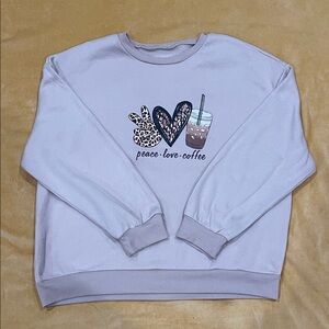 SHEIN Cream colored Peace Love Coffee Sweatshirt